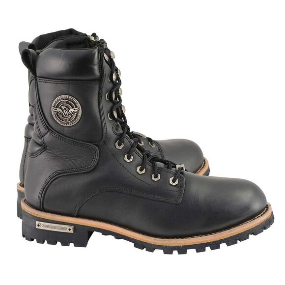 NWT Milwaukee leather Mens Classic black leather lace up logger boots
